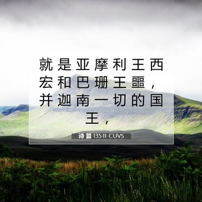 Picture 07 - 诗 篇 135:11 CUVS - 就 是 亚 摩 利 王 西 宏 和 巴 珊 王 - Bible Verse Picture