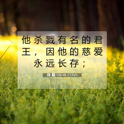 Picture 07 - 诗 篇 136:18 CUVS - 他 杀 戮 有 名 的 君 王 ， 因 他 的 - Bible Verse Picture