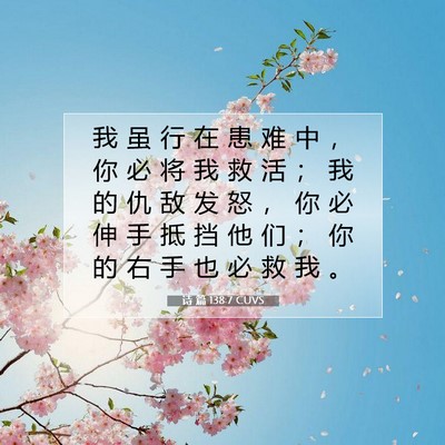 Picture 07 - 诗 篇 138:7 CUVS - 我 虽 行 在 患 难 中 ， 你 必 将 我 - Bible Verse Picture