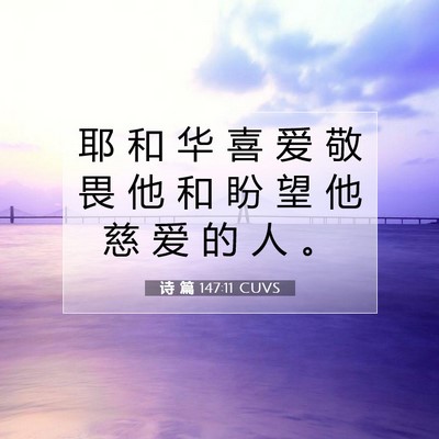 Picture 07 - 诗 篇 147:11 CUVS - 耶 和 华 喜 爱 敬 畏 他 和 盼 望 他 - Bible Verse Picture