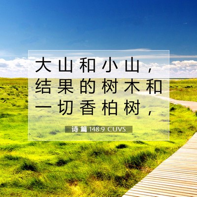 Picture 07 - 诗 篇 148:9 CUVS - 大 山 和 小 山 ， 结 果 的 树 木 和 - Bible Verse Picture