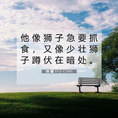 Picture 07 - 诗 篇 17:12 CUVS - 他 像 狮 子 急 要 抓 食 ， 又 像 少 - Bible Verse Picture