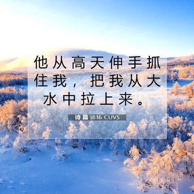 Picture 07 - 诗 篇 18:16 CUVS - 他 从 高 天 伸 手 抓 住 我 ， 把 我 - Bible Verse Picture