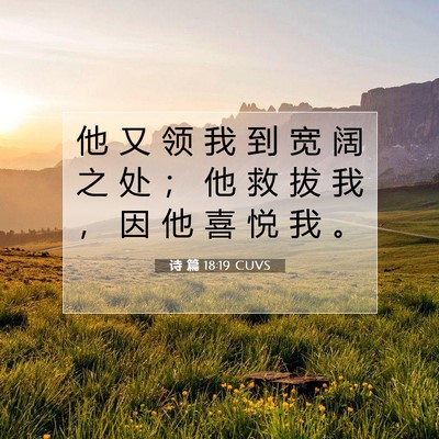 Picture 07 - 诗 篇 18:19 CUVS - 他 又 领 我 到 宽 阔 之 处 ； 他 救 - Bible Verse Picture