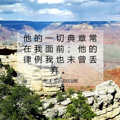 Picture 07 - 诗 篇 18:22 CUVS - 他 的 一 切 典 章 常 在 我 面 前 ； - Bible Verse Picture