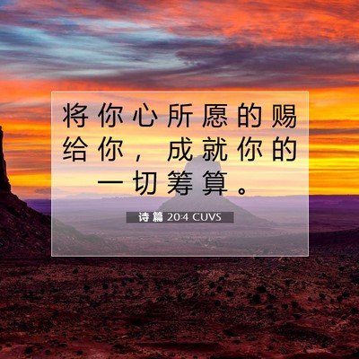 Picture 07 - 诗 篇 20:4 CUVS - 将 你 心 所 愿 的 赐 给 你 ， 成 就 - Bible Verse Picture