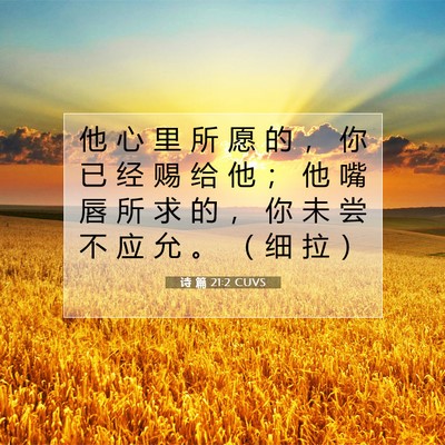 Picture 07 - 诗 篇 21:2 CUVS - 他 心 里 所 愿 的 ， 你 已 经 赐 给 - Bible Verse Picture