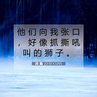 Picture 07 - 诗 篇 22:13 CUVS - 他 们 向 我 张 口 ， 好 像 抓 撕 吼 - Bible Verse Picture
