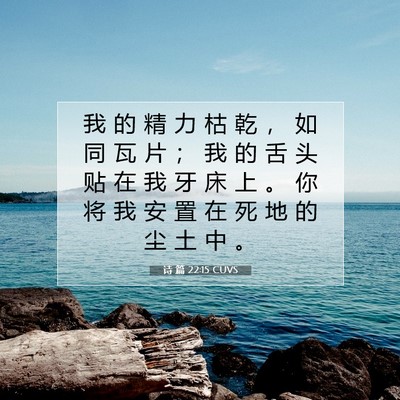 Picture 07 - 诗 篇 22:15 CUVS - 我 的 精 力 枯 乾 ， 如 同 瓦 片 ； - Bible Verse Picture