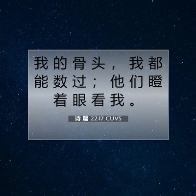 Picture 07 - 诗 篇 22:17 CUVS - 我 的 骨 头 ， 我 都 能 数 过 ； 他 - Bible Verse Picture