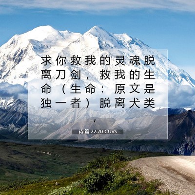 Picture 07 - 诗 篇 22:20 CUVS - 求 你 救 我 的 灵 魂 脱 离 刀 剑 ， - Bible Verse Picture