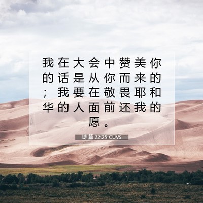 Picture 07 - 诗 篇 22:25 CUVS - 我 在 大 会 中 赞 美 你 的 话 是 从 - Bible Verse Picture
