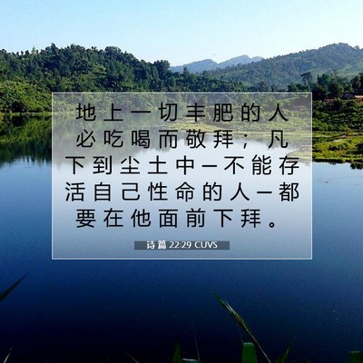Picture 07 - 诗 篇 22:29 CUVS - 地 上 一 切 丰 肥 的 人 必 吃 喝 而 - Bible Verse Picture
