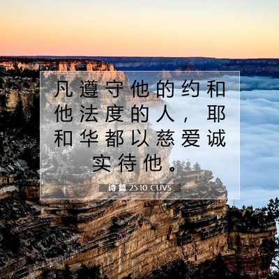 Picture 07 - 诗 篇 25:10 CUVS - 凡 遵 守 他 的 约 和 他 法 度 的 人 - Bible Verse Picture
