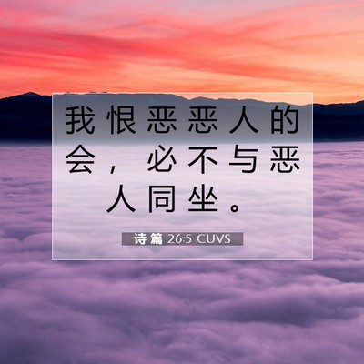 Picture 07 - 诗 篇 26:5 CUVS - 我 恨 恶 恶 人 的 会 ， 必 不 与 恶 - Bible Verse Picture