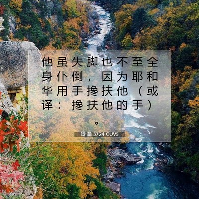 Picture 07 - 诗 篇 37:24 CUVS - 他 虽 失 脚 也 不 至 全 身 仆 倒 ， - Bible Verse Picture