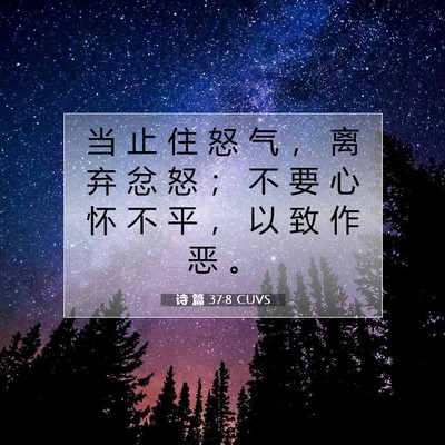 Picture 07 - 诗 篇 37:8 CUVS - 当 止 住 怒 气 ， 离 弃 忿 怒 ； 不 - Bible Verse Picture