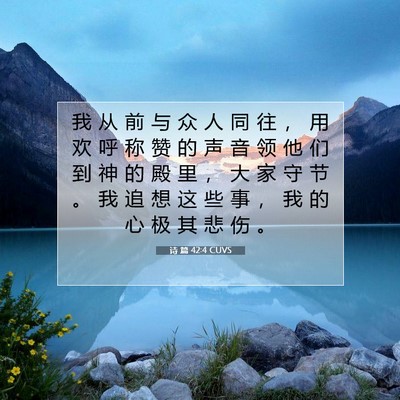 Picture 07 - 诗 篇 42:4 CUVS - 我 从 前 与 众 人 同 往 ， 用 欢 呼 - Bible Verse Picture