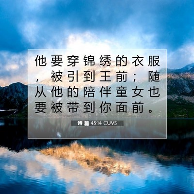 Picture 07 - 诗 篇 45:14 CUVS - 他 要 穿 锦 绣 的 衣 服 ， 被 引 到 - Bible Verse Picture