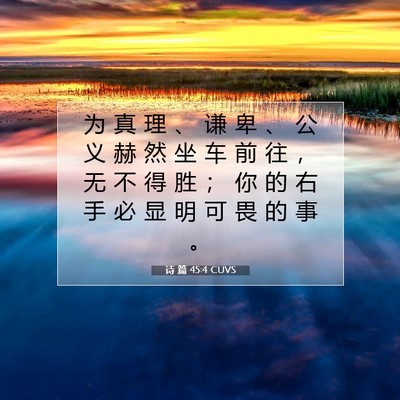 Picture 07 - 诗 篇 45:4 CUVS - 为 真 理 、 谦 卑 、 公 义 赫 然 坐 - Bible Verse Picture