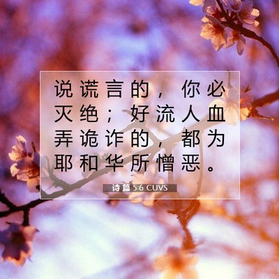 Picture 07 - 诗 篇 5:6 CUVS - 说 谎 言 的 ， 你 必 灭 绝 ； 好 流 - Bible Verse Picture