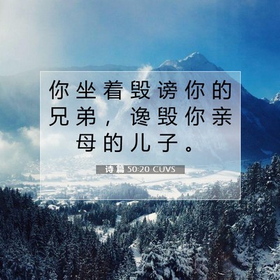 Picture 07 - 诗 篇 50:20 CUVS - 你 坐 着 毁 谤 你 的 兄 弟 ， 谗 毁 - Bible Verse Picture