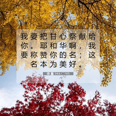 Picture 07 - 诗 篇 54:6 CUVS - 我 要 把 甘 心 祭 献 给 你 。 耶 和 - Bible Verse Picture