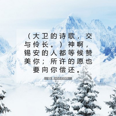 Picture 07 - 诗 篇 65:1 CUVS - （ 大 卫 的 诗 歌 ， 交 与 伶 长 。 - Bible Verse Picture