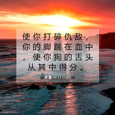 Picture 07 - 诗 篇 68:23 CUVS - 使 你 打 碎 仇 敌 ， 你 的 脚 踹 在 - Bible Verse Picture