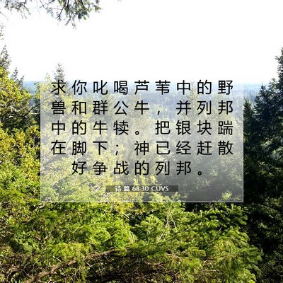 Picture 07 - 诗 篇 68:30 CUVS - 求 你 叱 喝 芦 苇 中 的 野 兽 和 群 - Bible Verse Picture