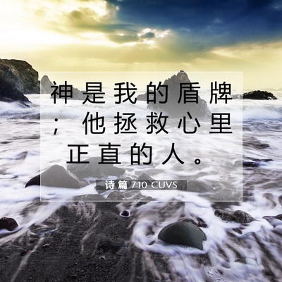 Picture 07 - 诗 篇 7:10 CUVS - 神 是 我 的 盾 牌 ； 他 拯 救 心 里 - Bible Verse Picture