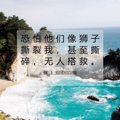 Picture 07 - 诗 篇 7:2 CUVS - 恐 怕 他 们 像 狮 子 撕 裂 我 ， 甚 - Bible Verse Picture