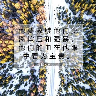 Picture 07 - 诗 篇 72:14 CUVS - 他 要 救 赎 他 们 脱 离 欺 压 和 强 - Bible Verse Picture
