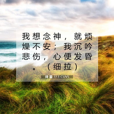 Picture 07 - 诗 篇 77:3 CUVS - 我 想 念 神 ， 就 烦 燥 不 安 ； 我 - Bible Verse Picture