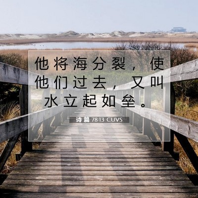 Picture 07 - 诗 篇 78:13 CUVS - 他 将 海 分 裂 ， 使 他 们 过 去 ， - Bible Verse Picture