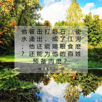 Picture 07 - 诗 篇 78:20 CUVS - 他 曾 击 打 磐 石 ， 使 水 涌 出 ， - Bible Verse Picture