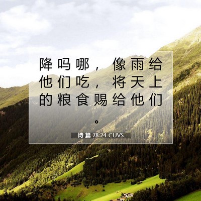 Picture 07 - 诗 篇 78:24 CUVS - 降 吗 哪 ， 像 雨 给 他 们 吃 ， 将 - Bible Verse Picture