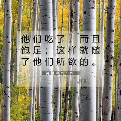 Picture 07 - 诗 篇 78:29 CUVS - 他 们 吃 了 ， 而 且 饱 足 ； 这 样 - Bible Verse Picture