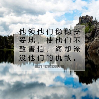 Picture 07 - 诗 篇 78:53 CUVS - 他 领 他 们 稳 稳 妥 妥 地 ， 使 他 - Bible Verse Picture