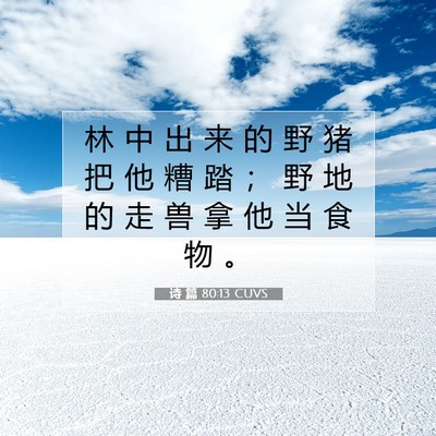 Picture 07 - 诗 篇 80:13 CUVS - 林 中 出 来 的 野 猪 把 他 糟 踏 ； - Bible Verse Picture