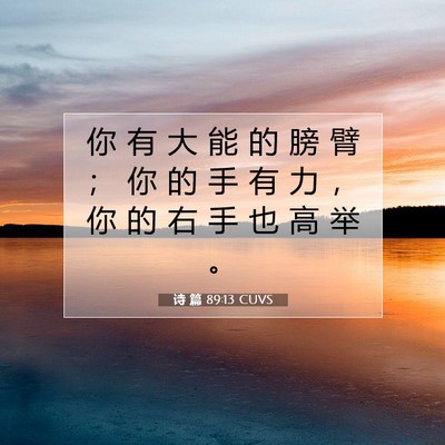 Picture 07 - 诗 篇 89:13 CUVS - 你 有 大 能 的 膀 臂 ； 你 的 手 有 - Bible Verse Picture