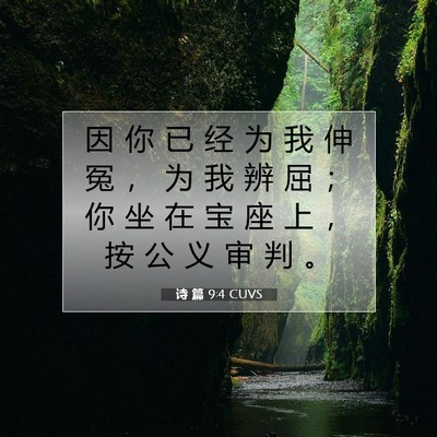Picture 07 - 诗 篇 9:4 CUVS - 因 你 已 经 为 我 伸 冤 ， 为 我 辨 - Bible Verse Picture