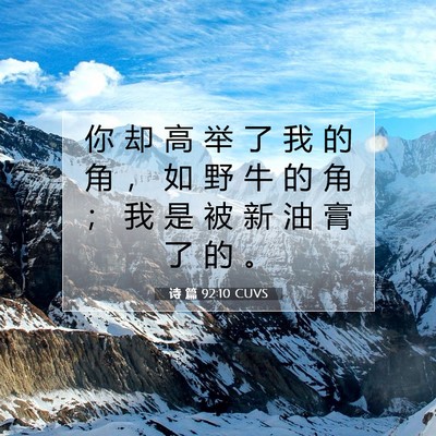 Picture 07 - 诗 篇 92:10 CUVS - 你 却 高 举 了 我 的 角 ， 如 野 牛 - Bible Verse Picture