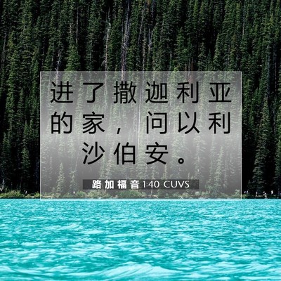 Picture 07 - 路 加 福 音 1:40 CUVS - 进 了 撒 迦 利 亚 的 家 ， 问 以 利 - Bible Verse Picture