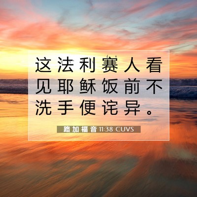Picture 07 - 路 加 福 音 11:38 CUVS - 这 法 利 赛 人 看 见 耶 稣 饭 前 不 - Bible Verse Picture