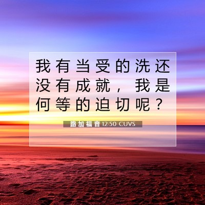 Picture 07 - 路 加 福 音 12:50 CUVS - 我 有 当 受 的 洗 还 没 有 成 就 ， - Bible Verse Picture