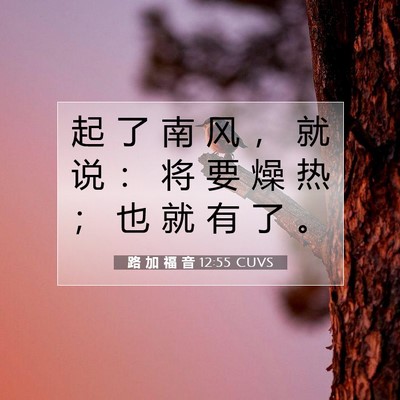 Picture 07 - 路 加 福 音 12:55 CUVS - 起 了 南 风 ， 就 说 ： 将 要 燥 热 - Bible Verse Picture