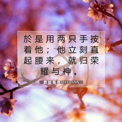 Picture 07 - 路 加 福 音 13:13 CUVS - 於 是 用 两 只 手 按 着 他 ； 他 立 - Bible Verse Picture
