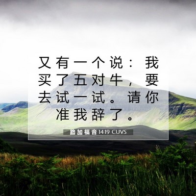 Picture 07 - 路 加 福 音 14:19 CUVS - 又 有 一 个 说 ： 我 买 了 五 对 牛 - Bible Verse Picture