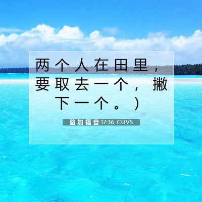 Picture 07 - 路 加 福 音 17:36 CUVS - 两 个 人 在 田 里 ， 要 取 去 一 个 - Bible Verse Picture